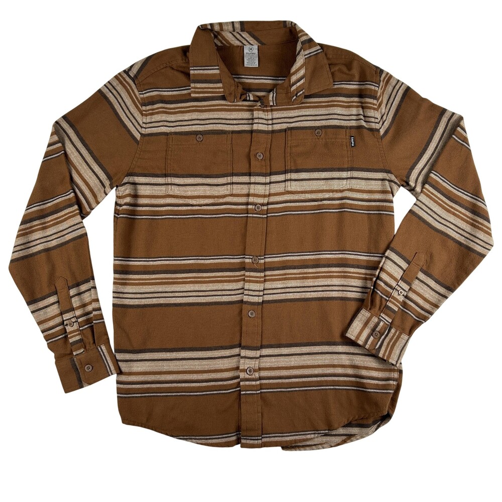 Hurley Shirt Mens Small Brown Stripe Flannel Long Sleeve Button Front Casual